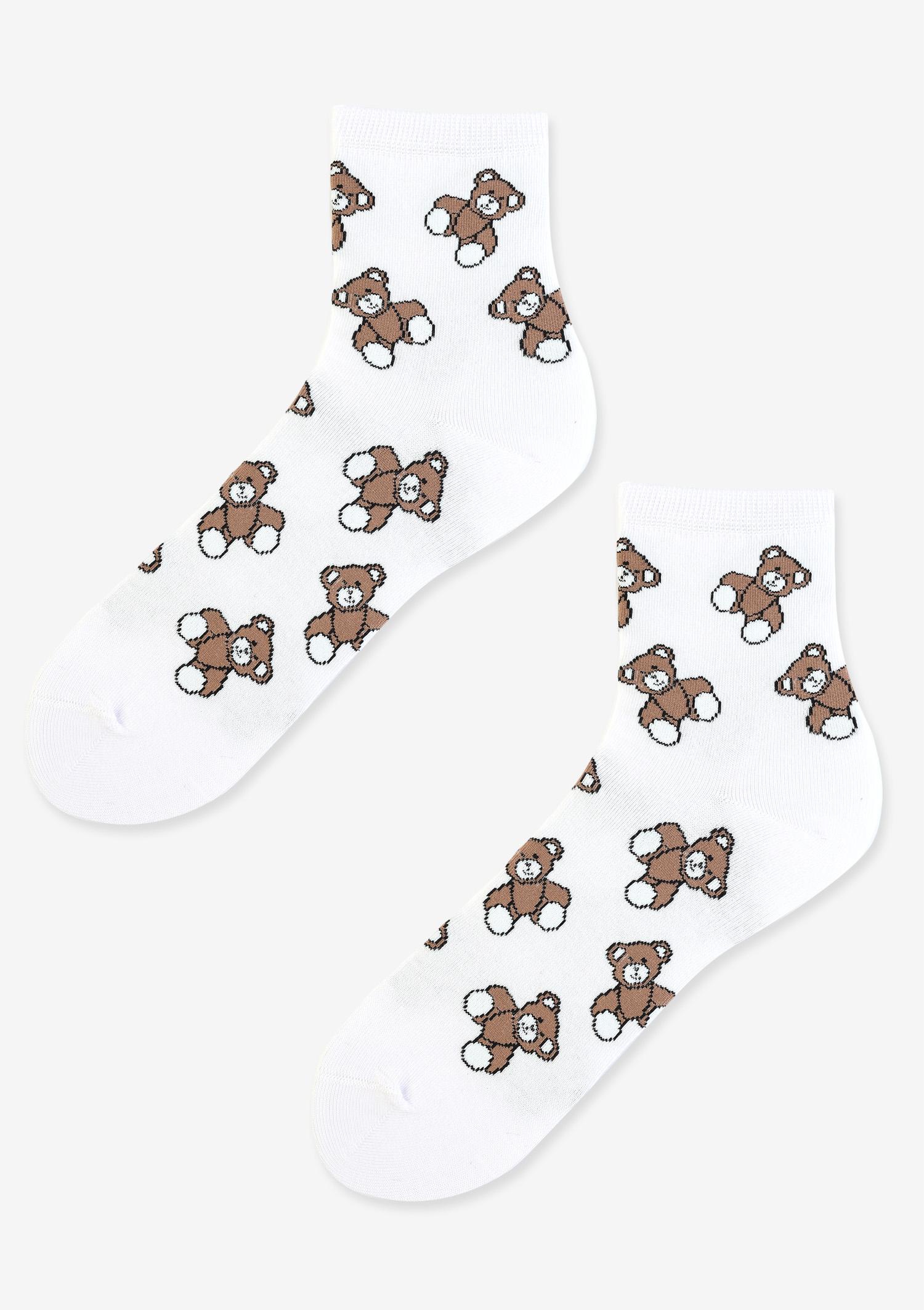 Skarpetki damskie w print misie białe