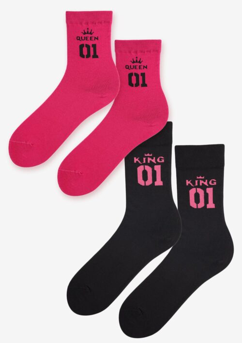 Zestaw skarpetek dla par King/Queen czarne/fuksja
