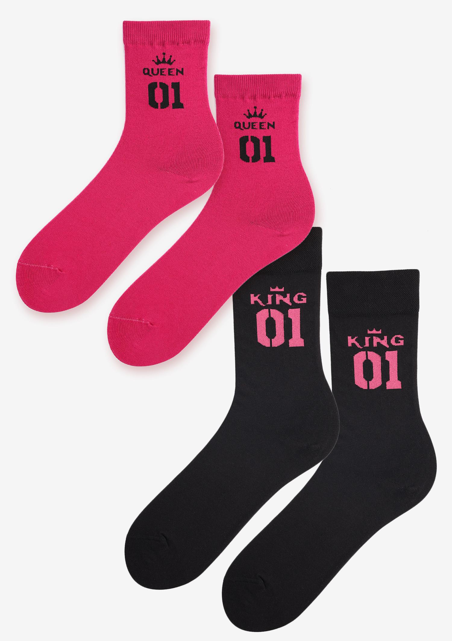 Zestaw skarpetek dla par King/Queen czarne/fuksja