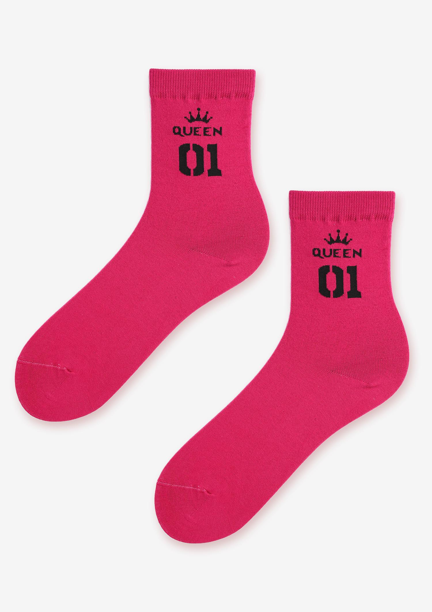 Zestaw skarpetek dla par King/Queen czarne/fuksja