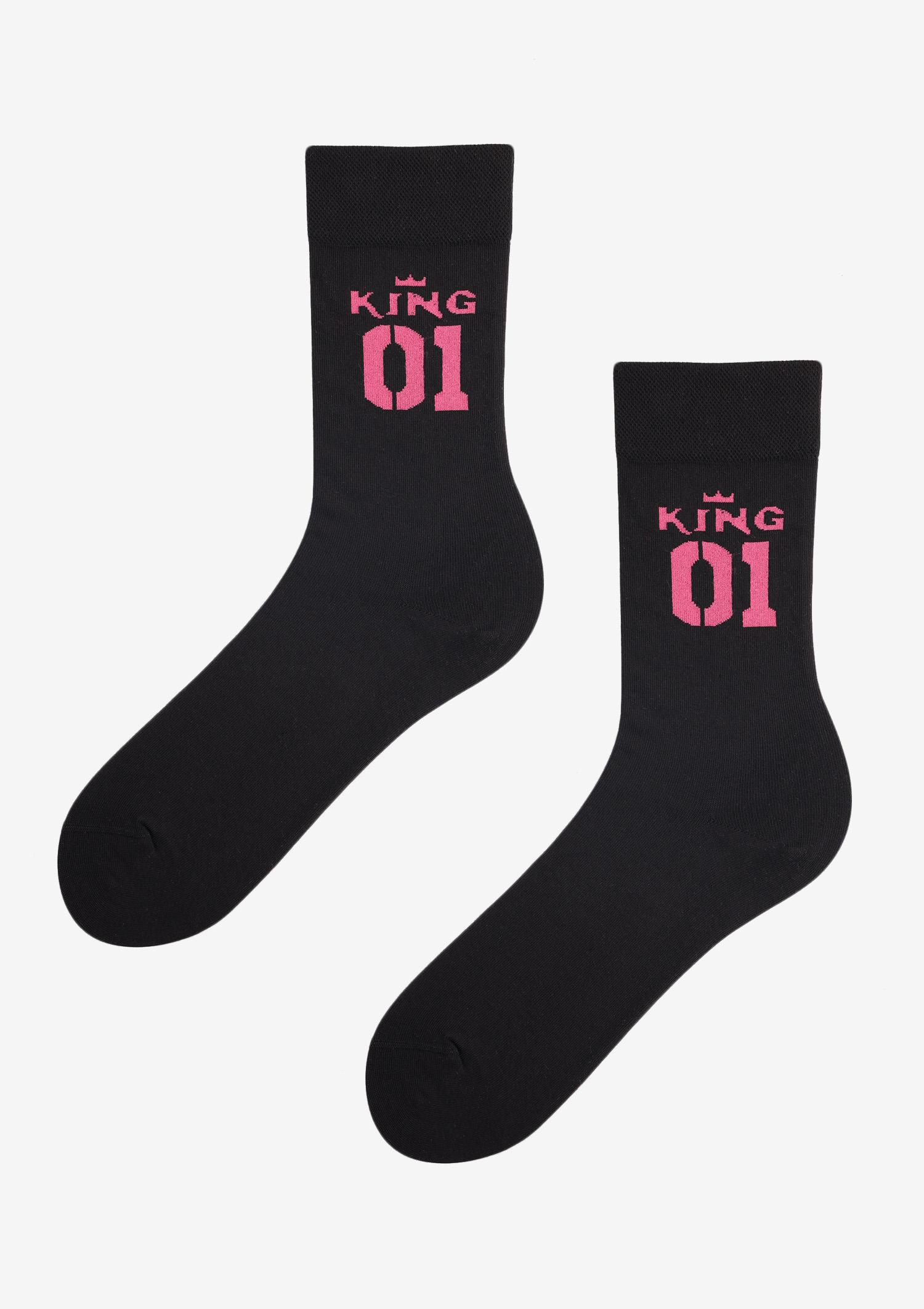Zestaw skarpetek dla par King/Queen czarne/fuksja