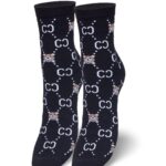 Skarpetki damskie z ozdobnym printem CC i misiem czarne
