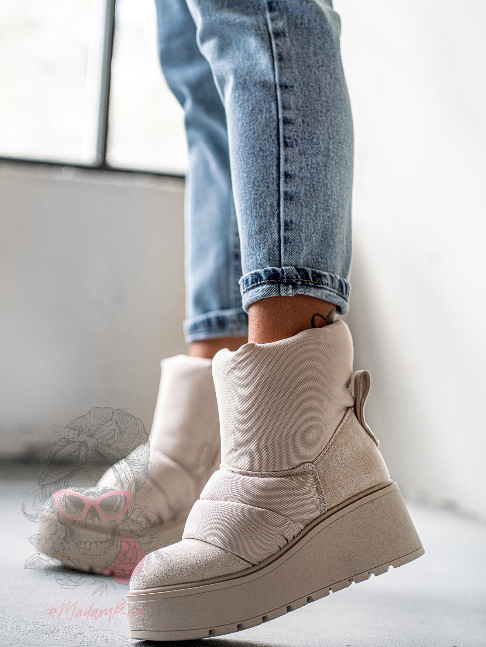 Botki koturny Madam Bambi beżowe