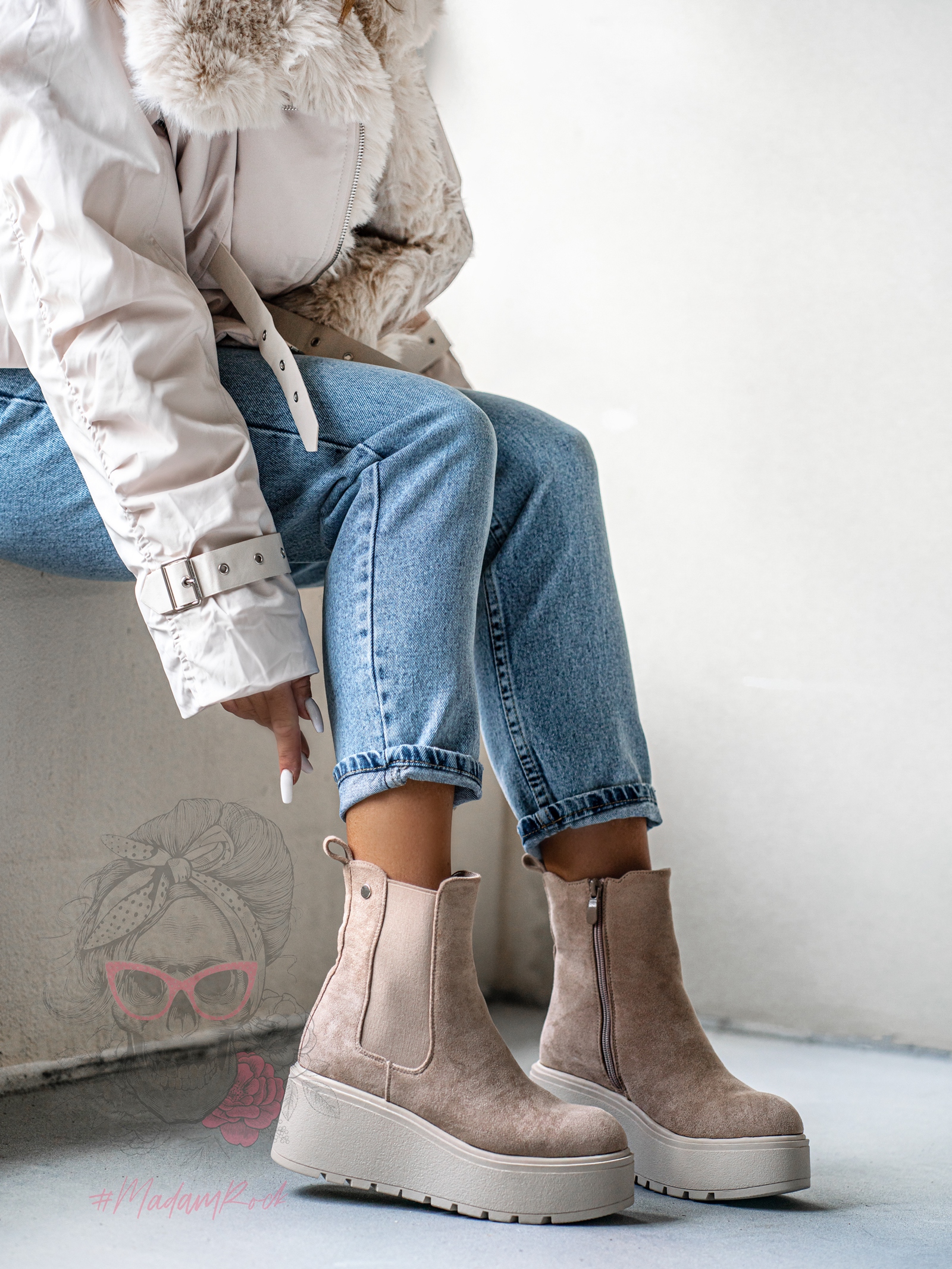 Botki koturny Madam Elins beżowe