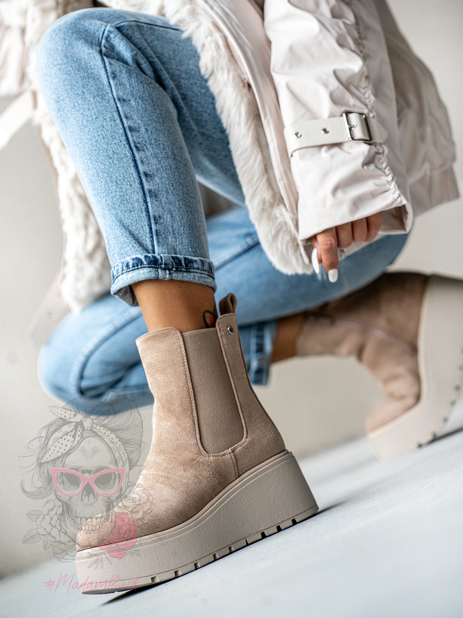 Botki koturny Madam Elins beżowe