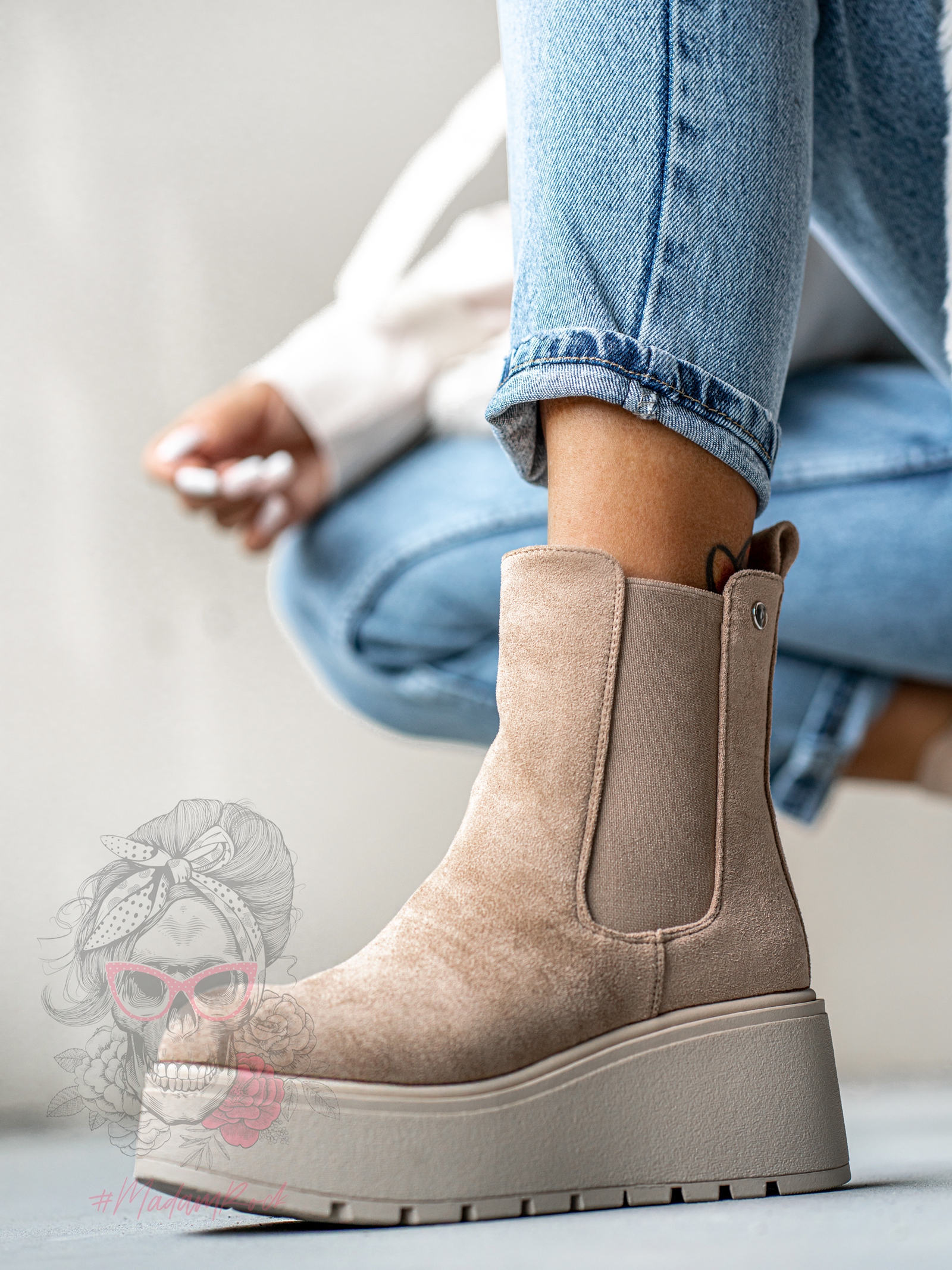 Botki koturny Madam Elins beżowe