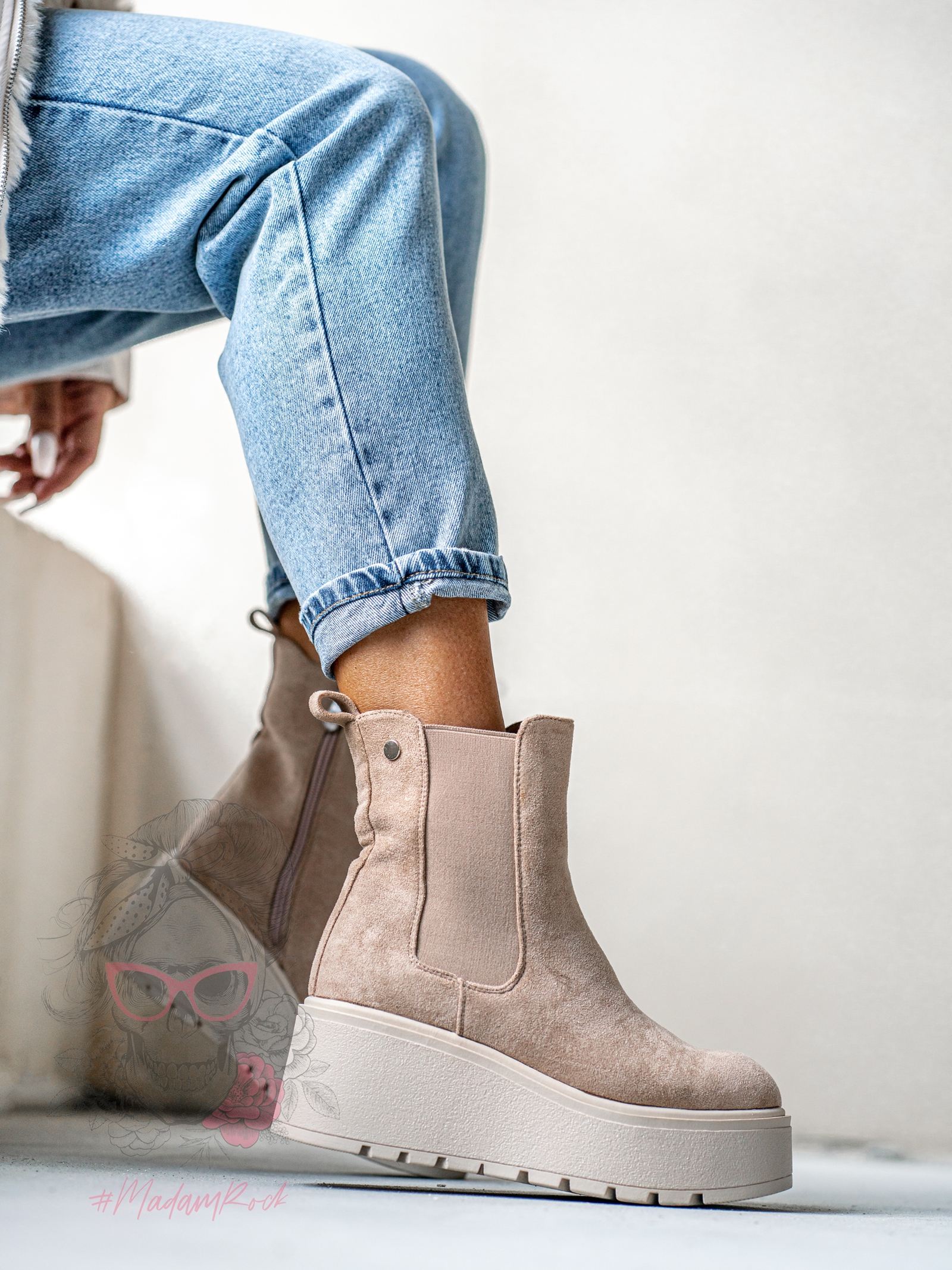 Botki koturny Madam Elins beżowe