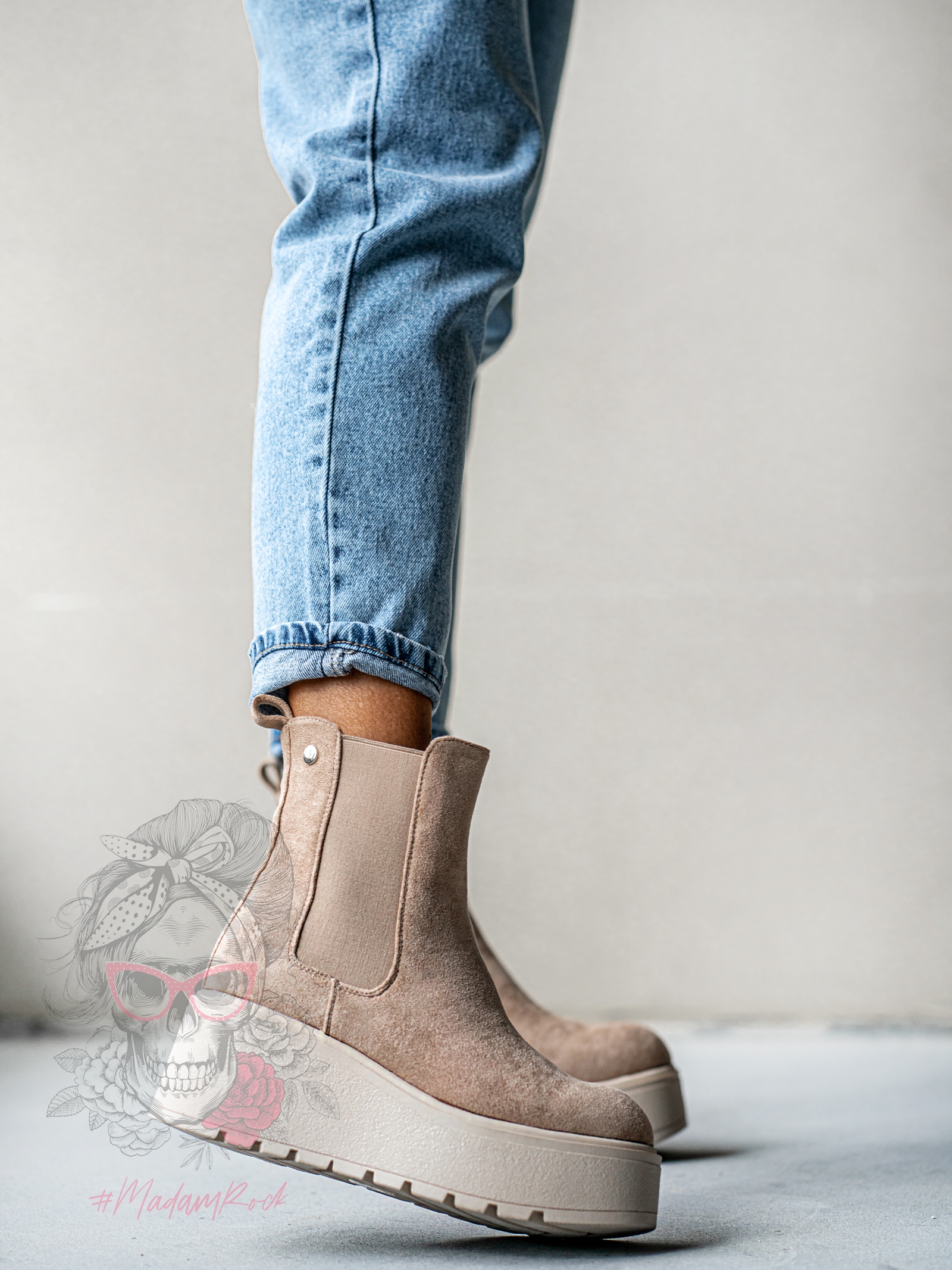 Botki koturny Madam Elins beżowe