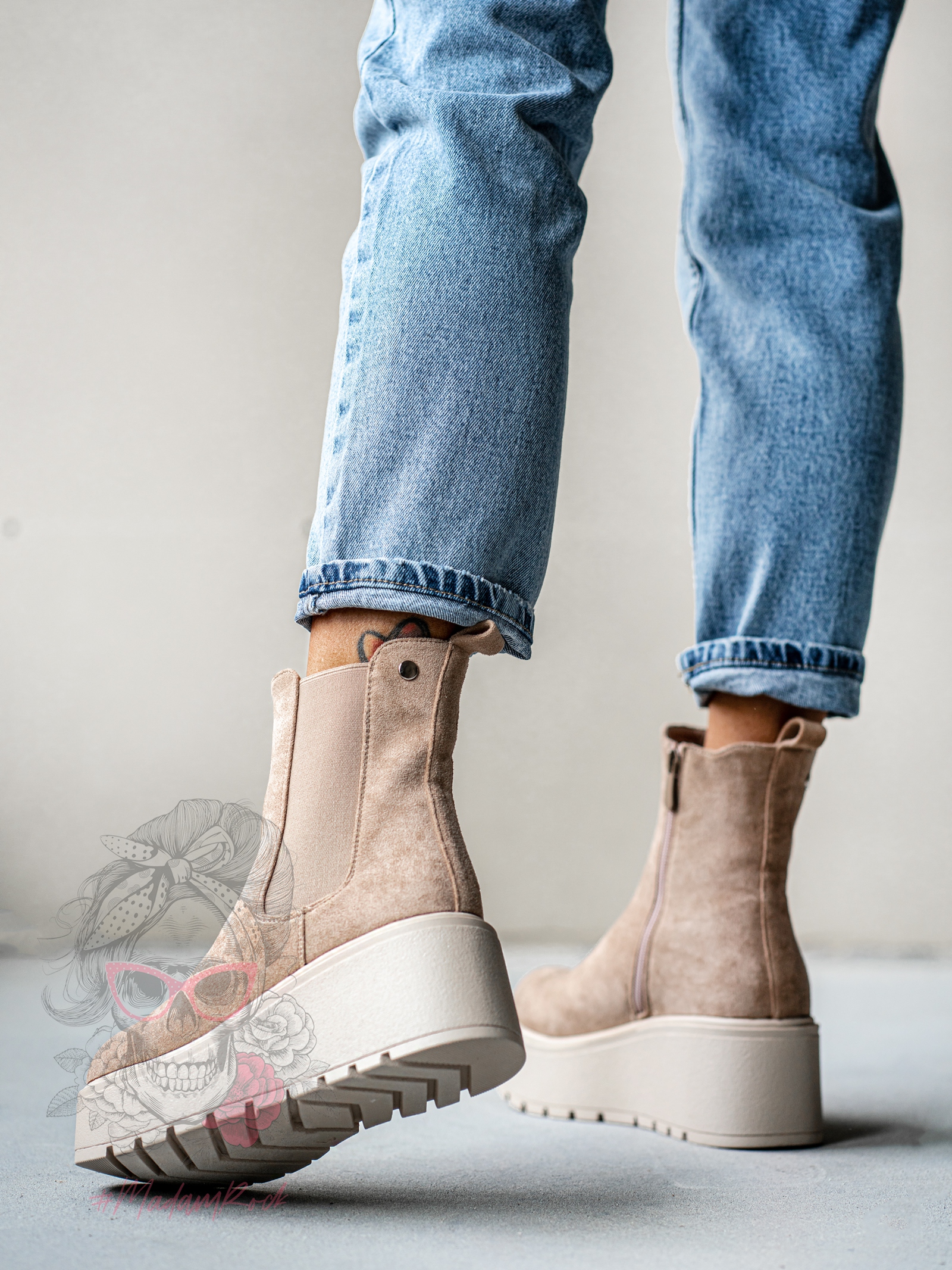 Botki koturny Madam Elins beżowe