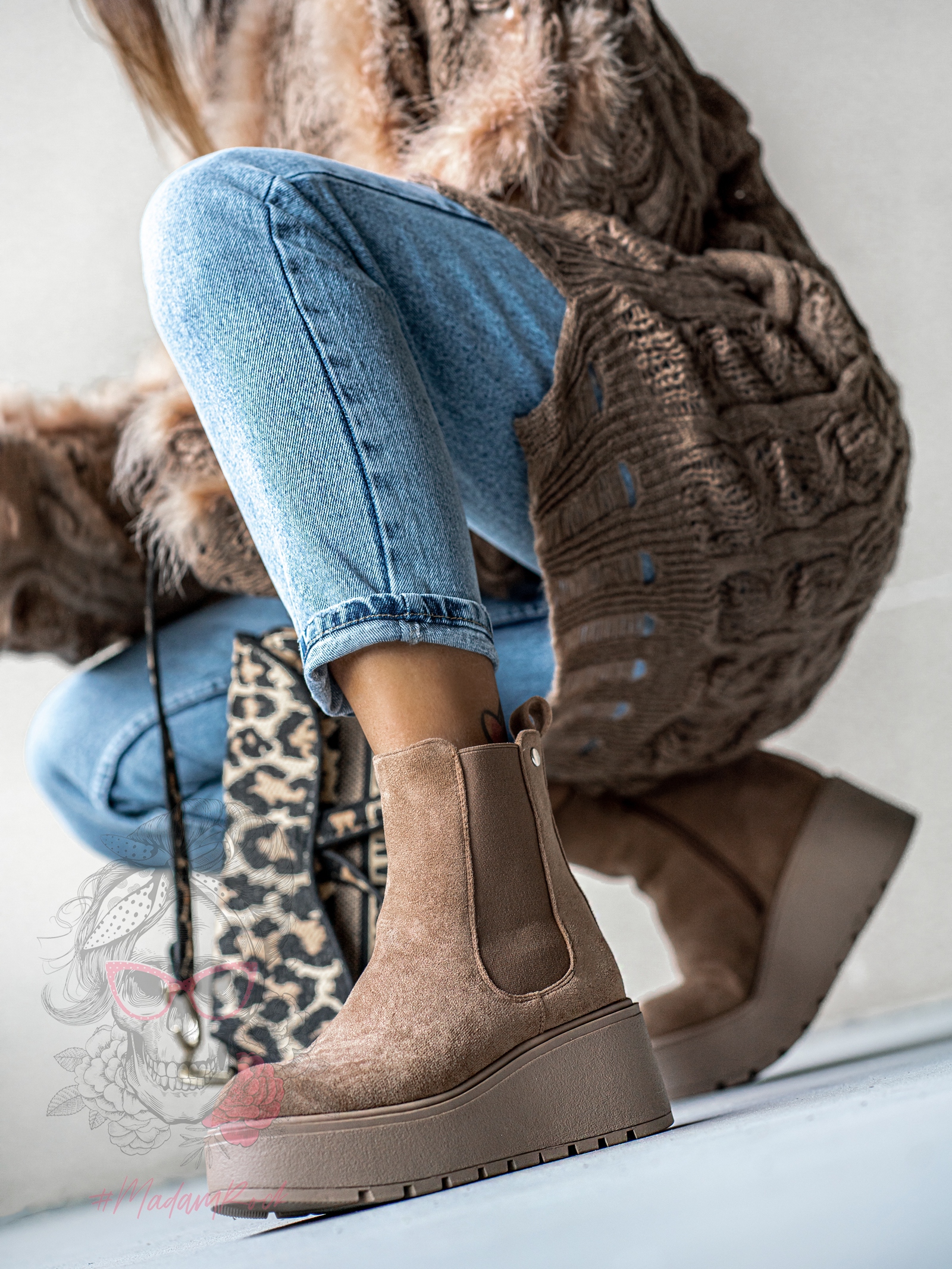 Botki koturny Madam Elins j.karmelowe