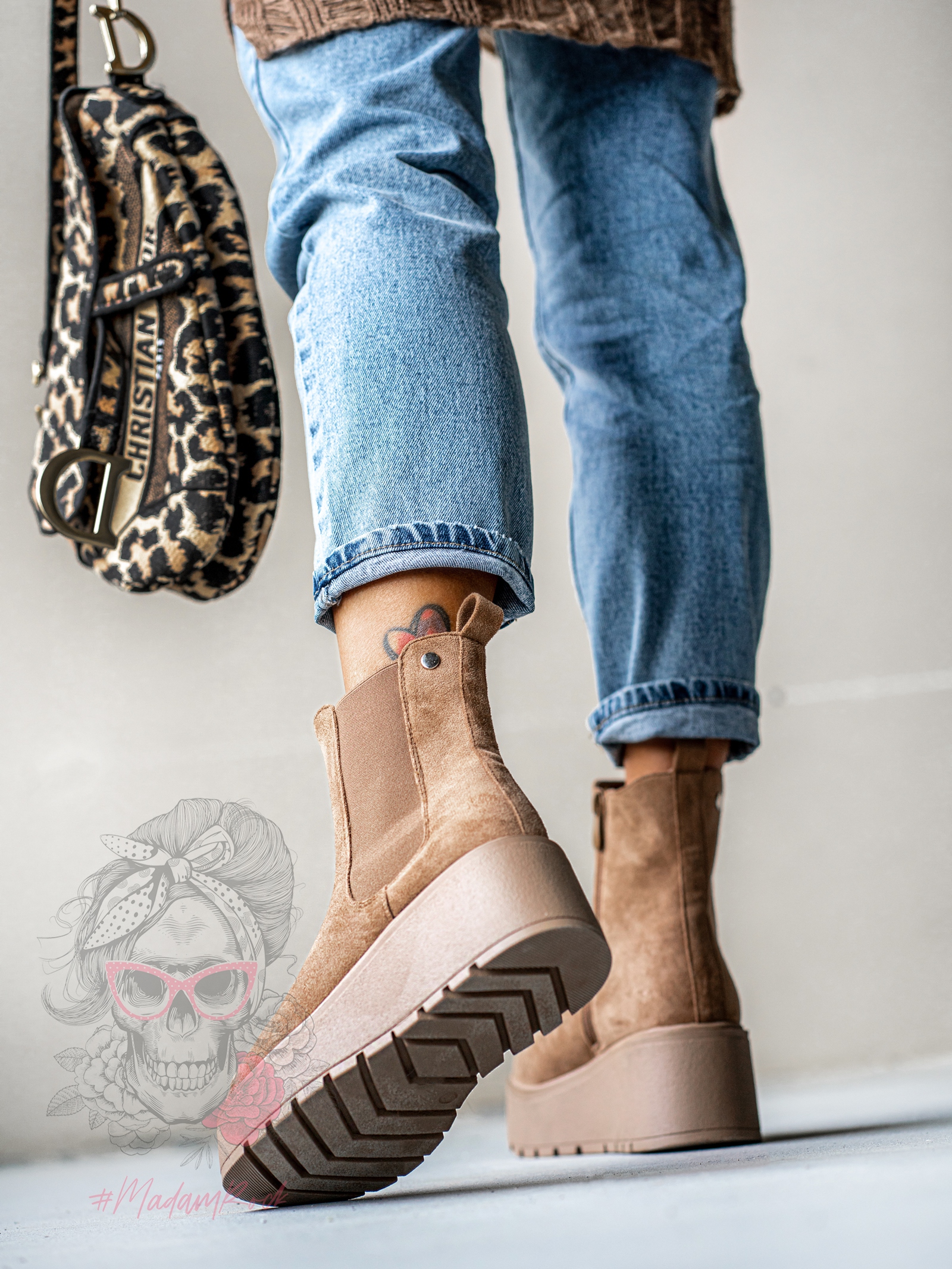 Botki koturny Madam Elins j.karmelowe