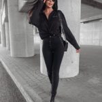 Spodnie dopasowane z ćwiekami ROSE OLAVOGA czarne