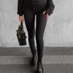 Spodnie dopasowane z ćwiekami ROSE OLAVOGA czarne