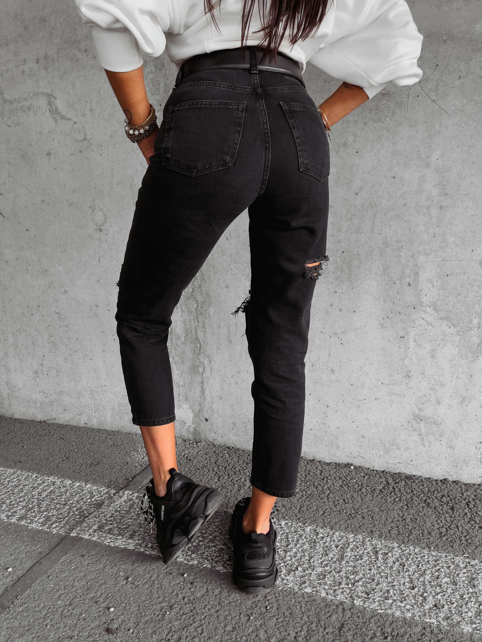 Spodnie jeansowe z rozcięciami Garo Ola Voga grafitowe Spodnie jeansowe z rozcięciami Garo Ola Voga grafitowe