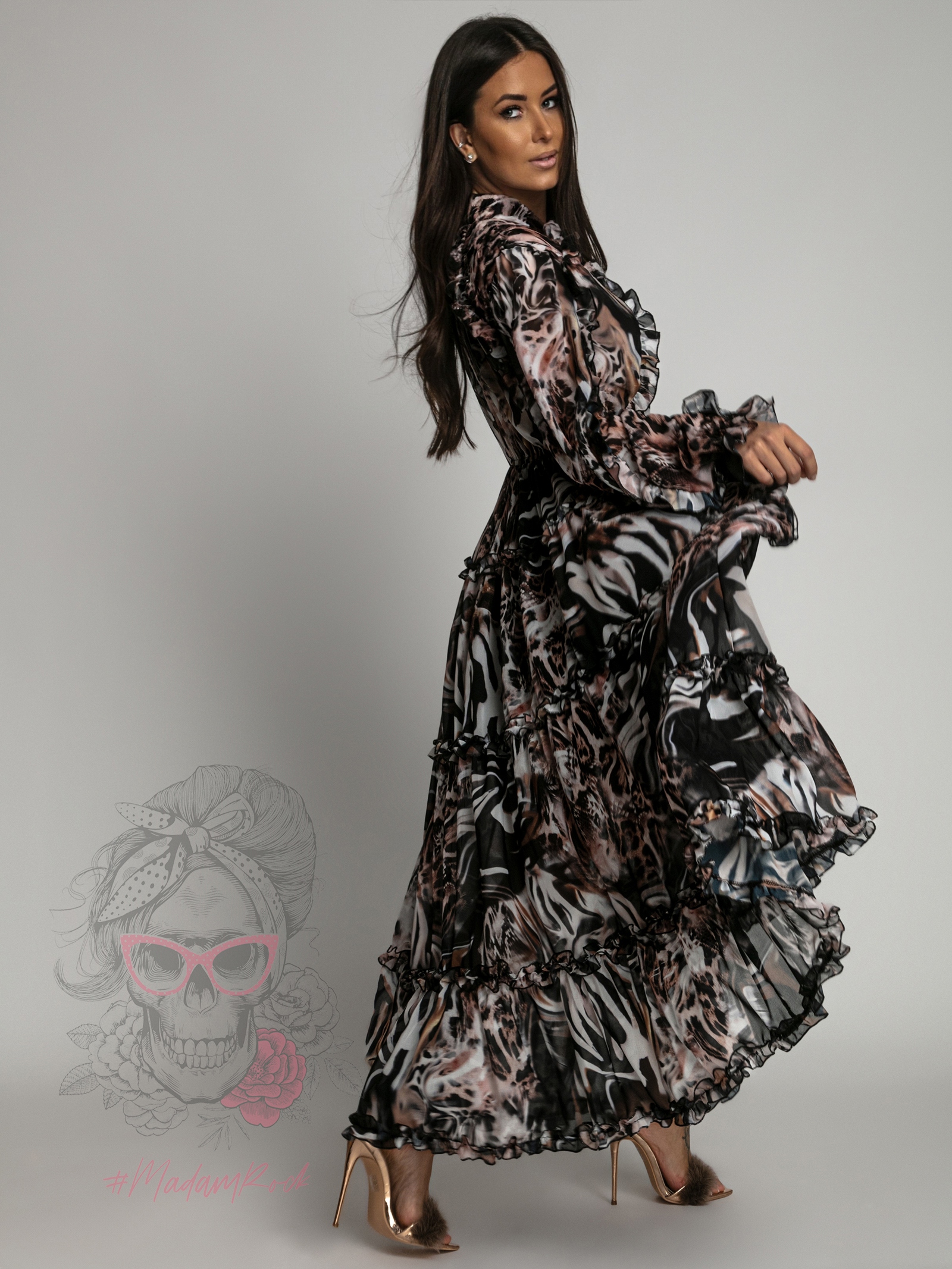 Sukienka maxi NB Penero czarno-brązowa