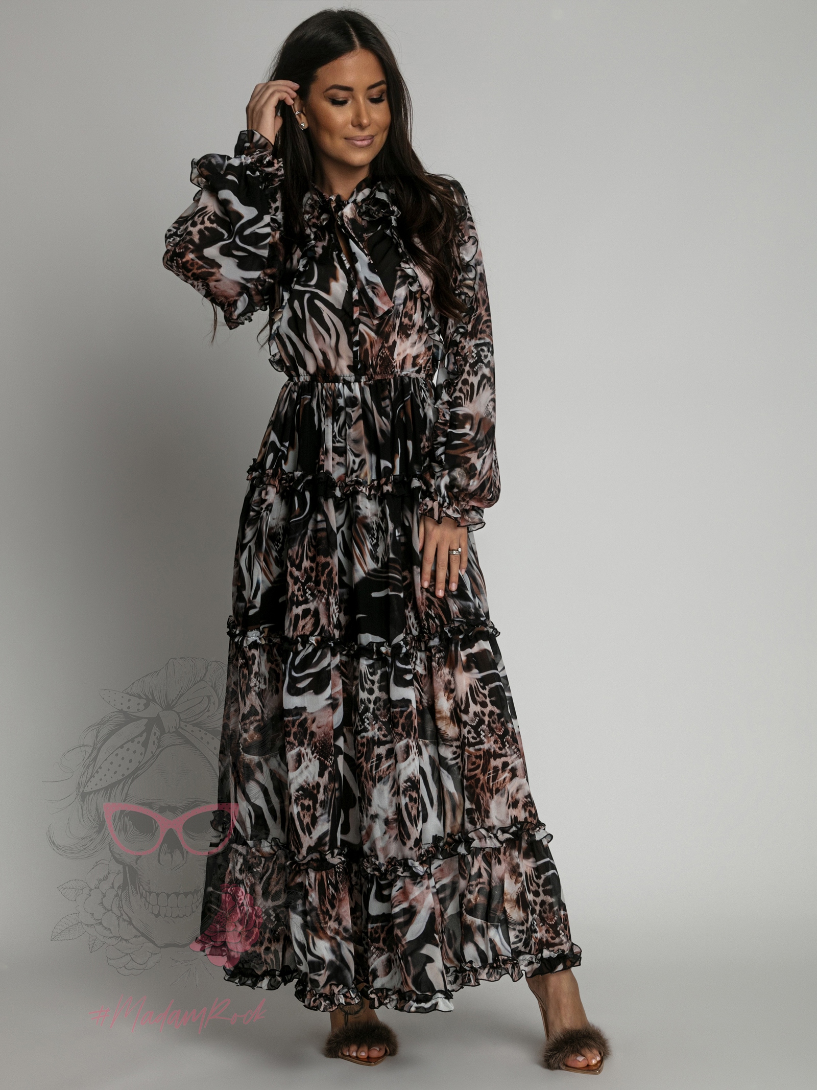 Sukienka maxi NB Penero czarno-brązowa Sukienka maxi NB Penero czarno-brązowa