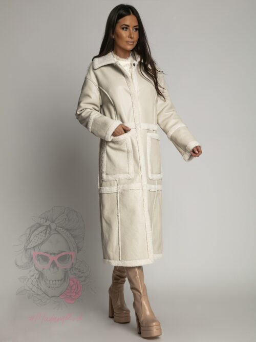 Płaszcz skórzany kożuszek maxi Kwadrat beżowy