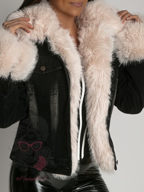 Kurtka jeansowa z futrem Seff czarna