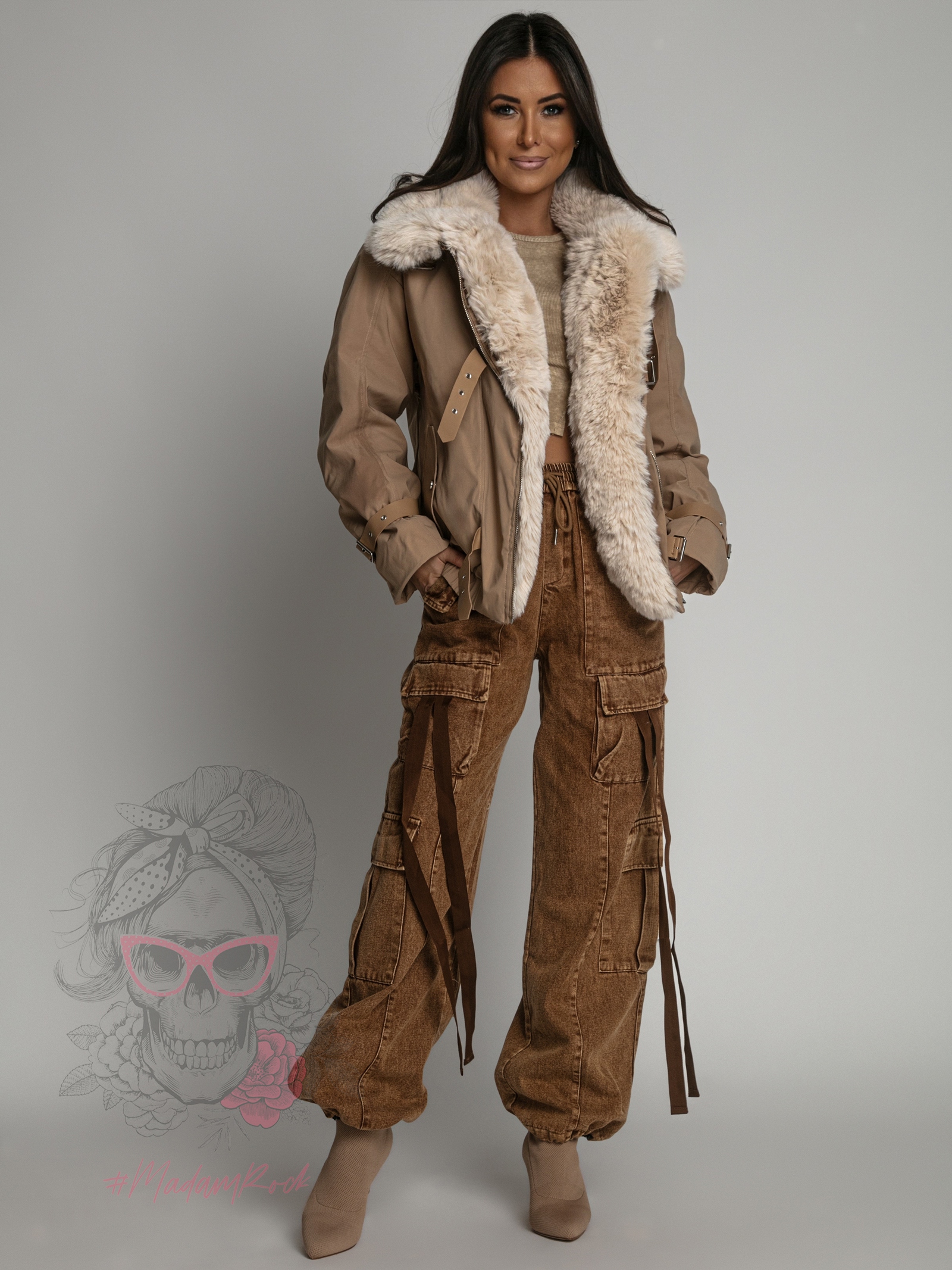 Kurtka z futrem Jaker karmelowa