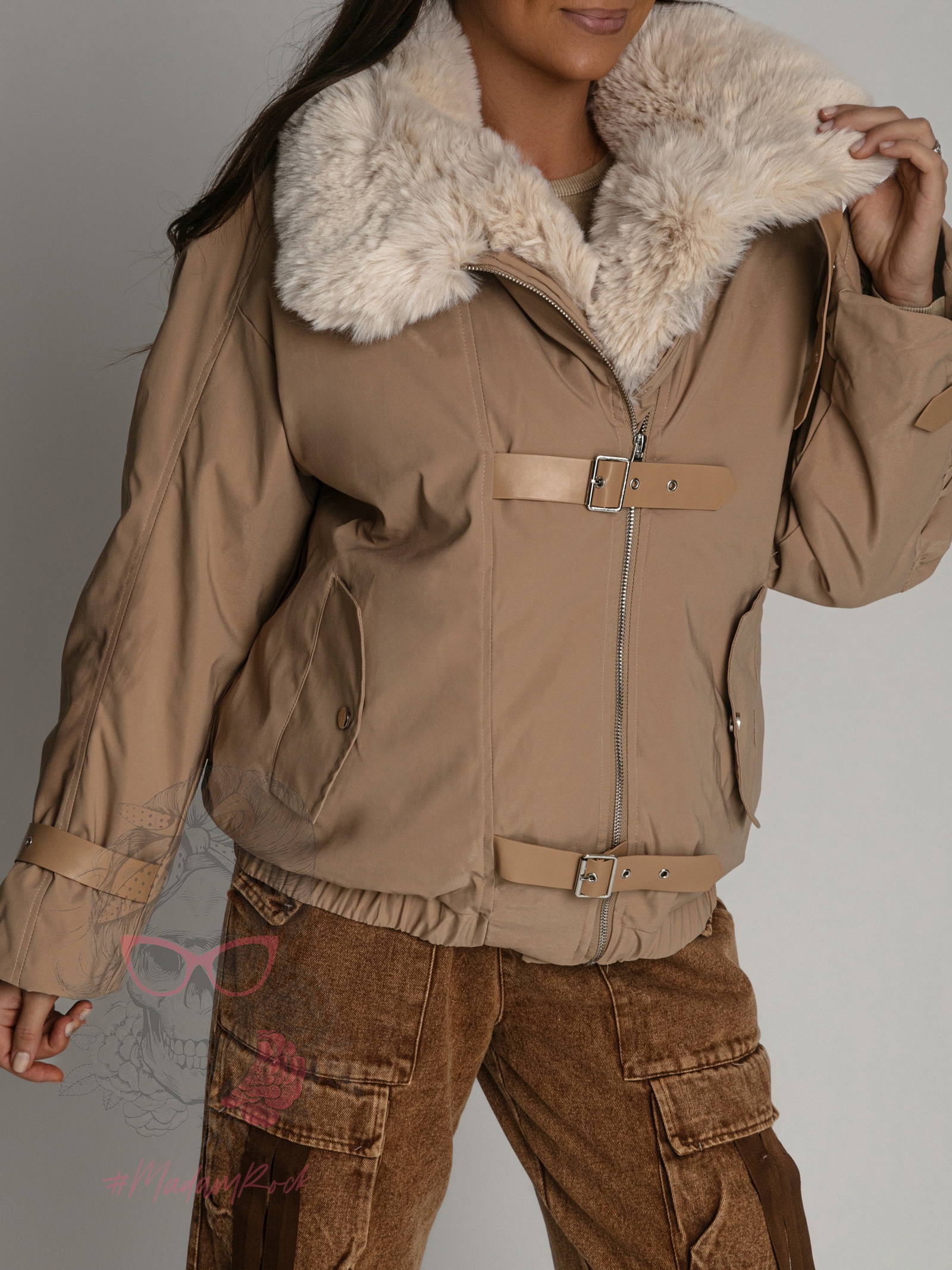 Kurtka z futrem Jaker karmelowa