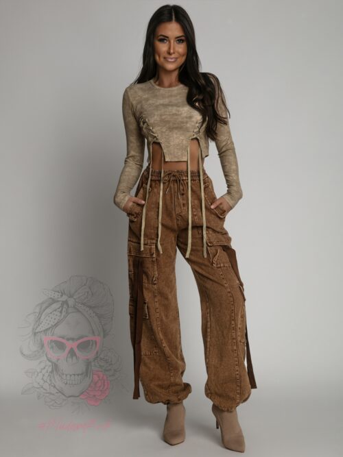 Bluzka sznurowana dekatyzowana Katera beżowa