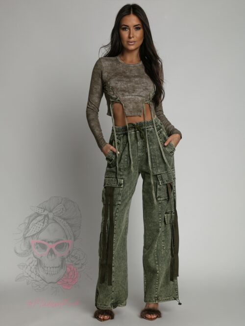 Bluzka sznurowana dekatyzowana Katera khaki