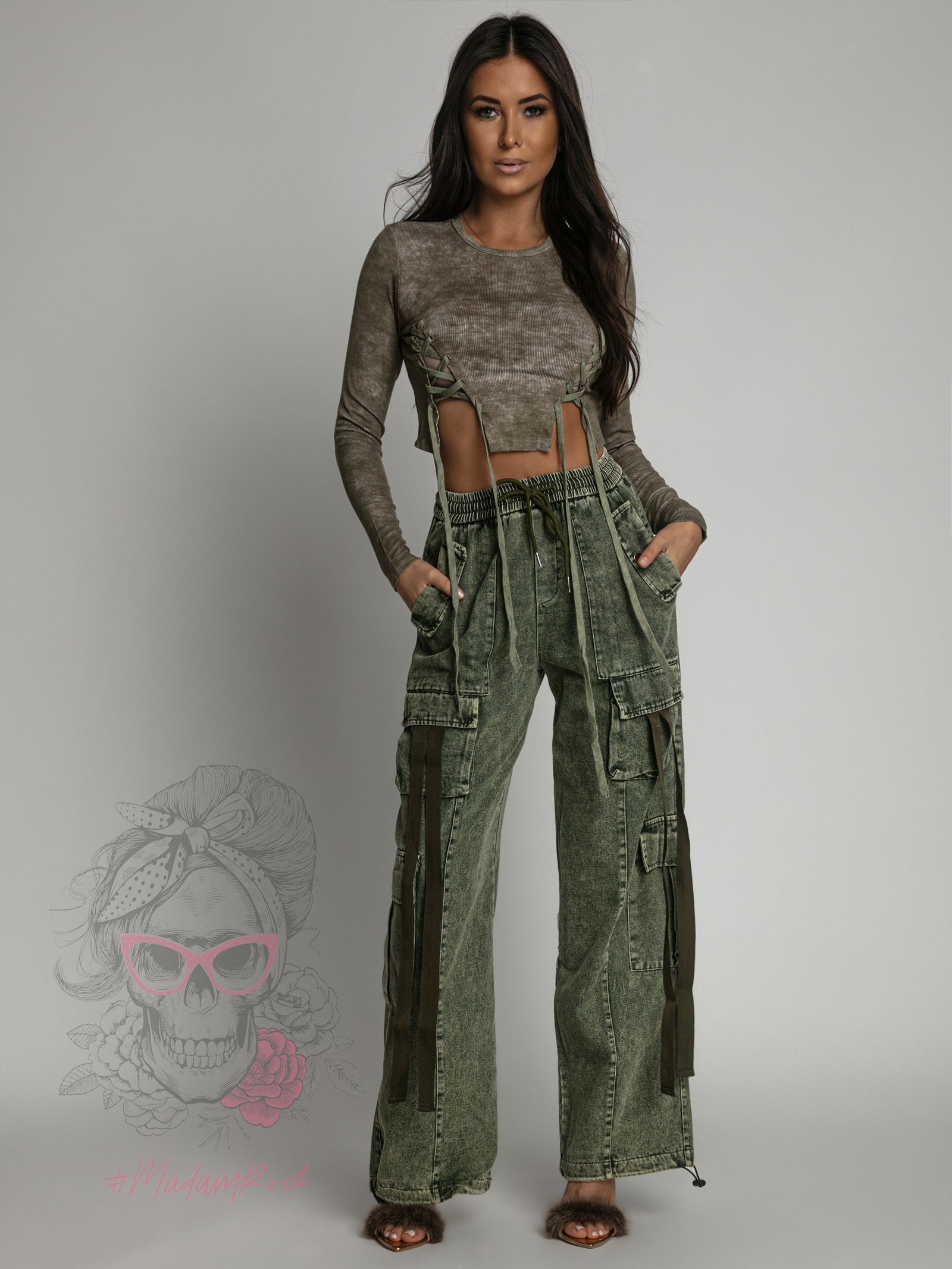 Bluzka sznurowana dekatyzowana Katera khaki