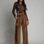 Bluzka sznurowana dekatyzowana Katera brązowa