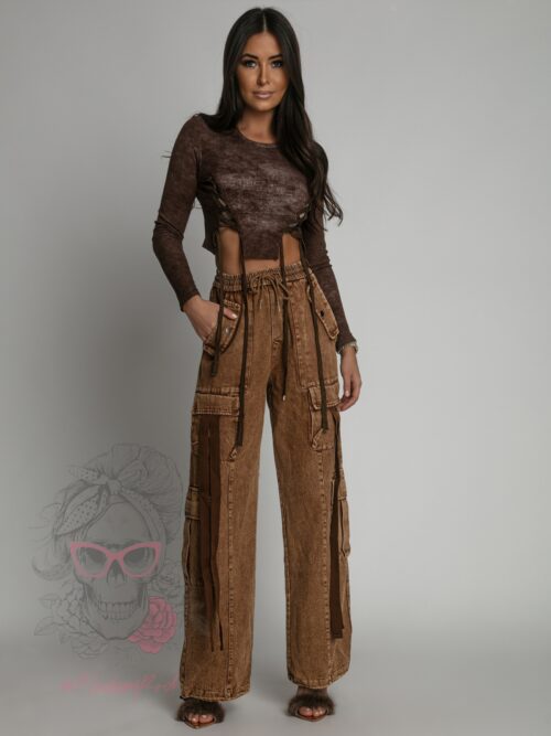 Bluzka sznurowana dekatyzowana Katera brązowa