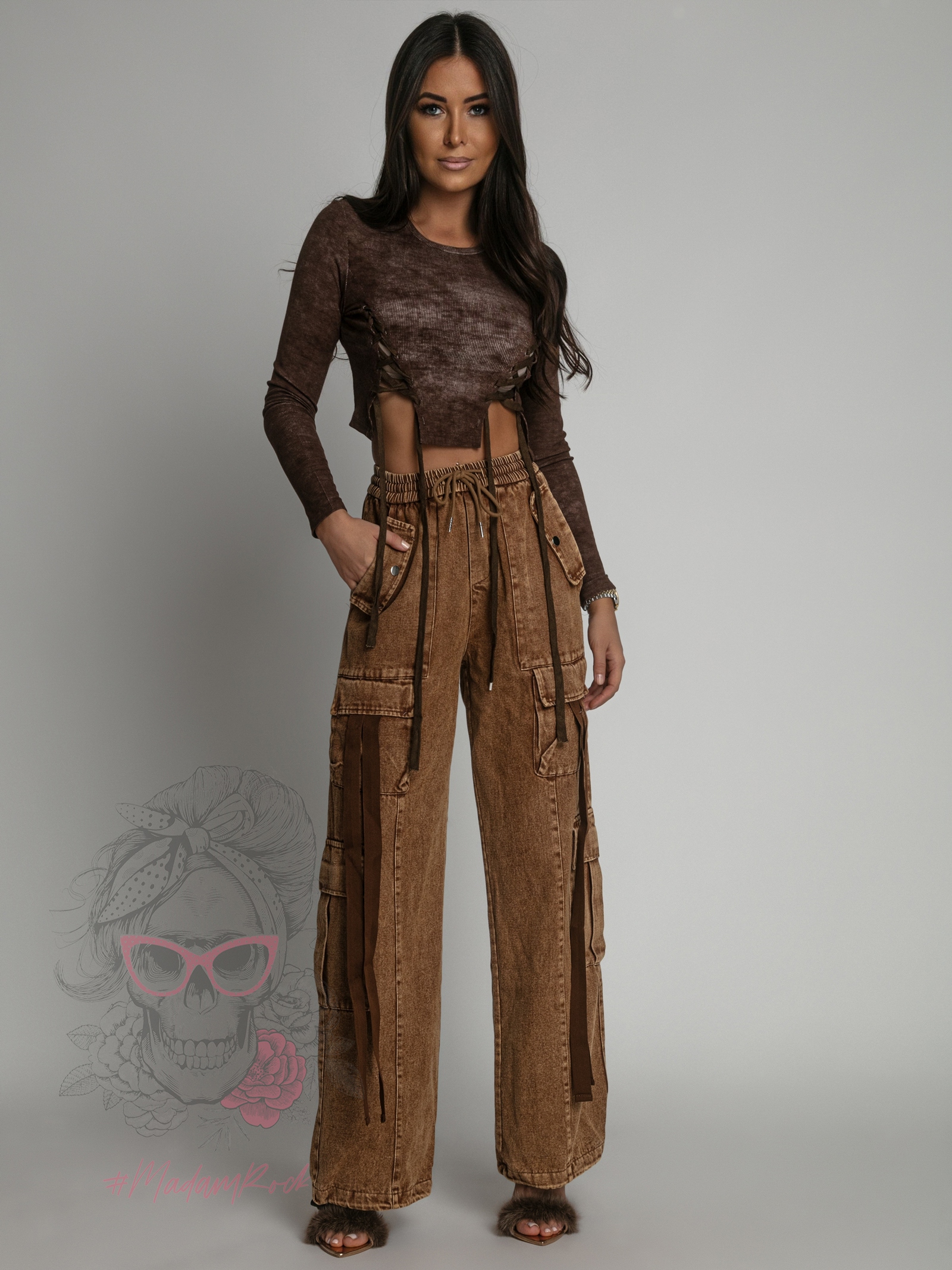 Bluzka sznurowana dekatyzowana Katera brązowa