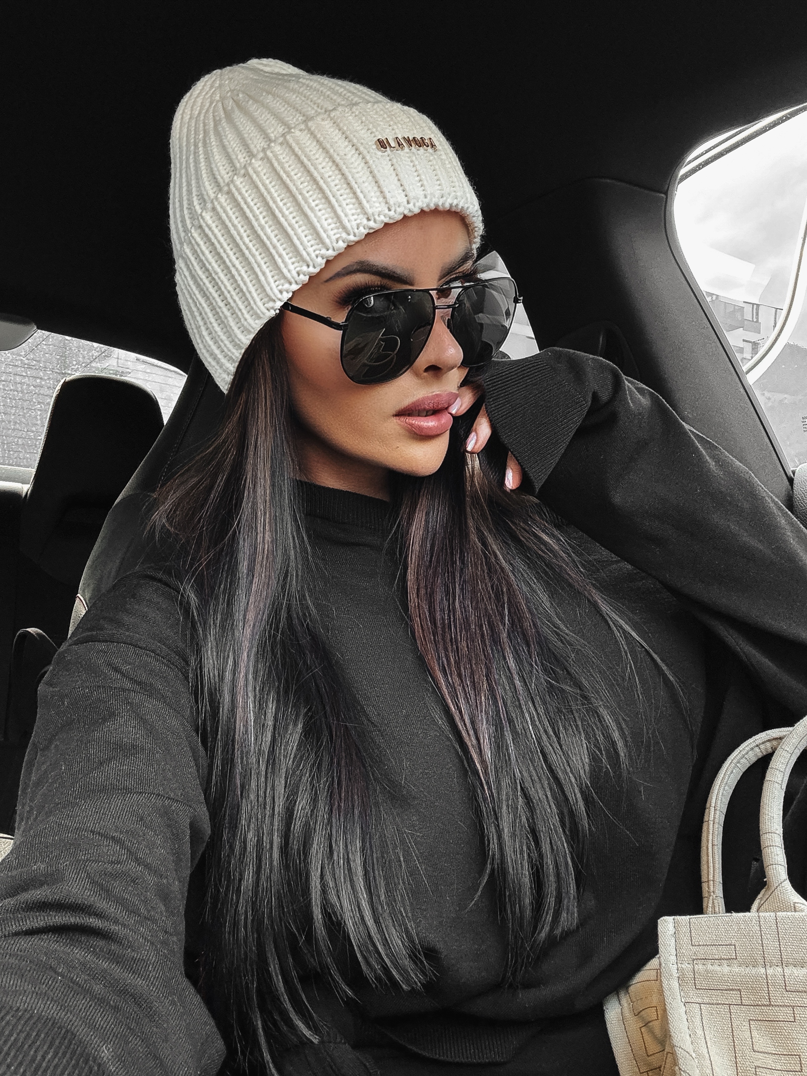 Czapka beanie prążkowana Cyndi Ola Voga ecru