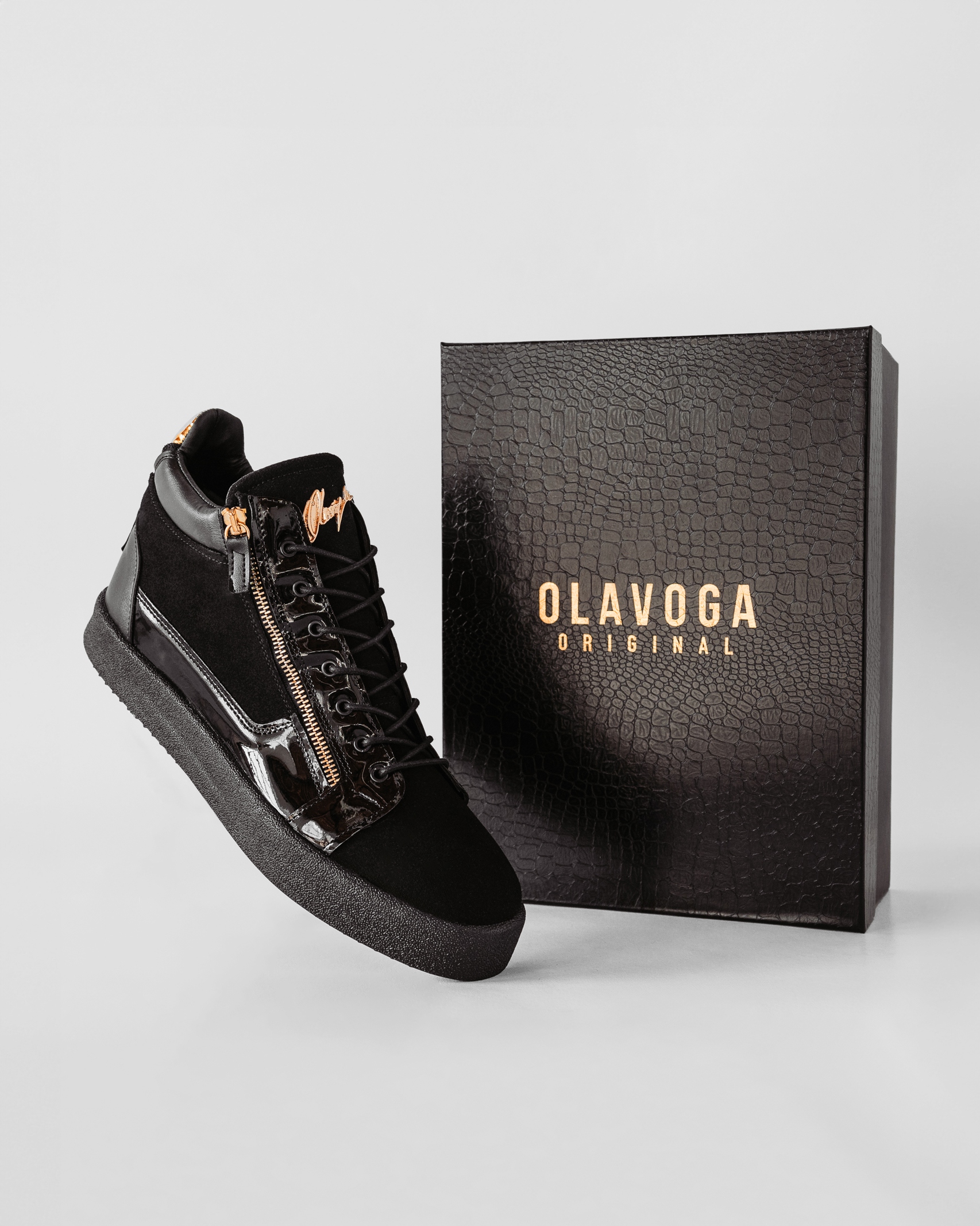 Sneakersy męskie lakierowane Lupe Ola Voga czarne