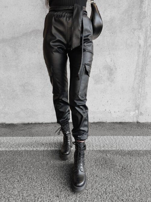 Spodnie z ekoskóry z wiązaniem Alta Ola Voga czarne