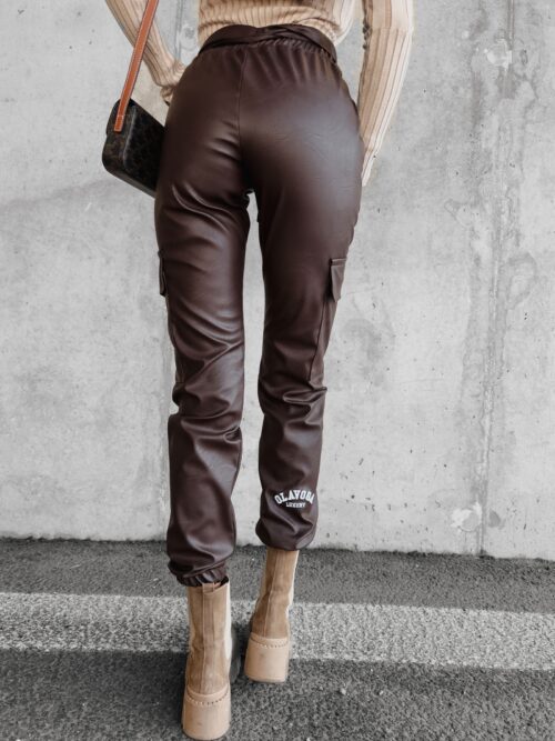 Spodnie z ekoskóry z wiązaniem Alta Ola Voga brązowe