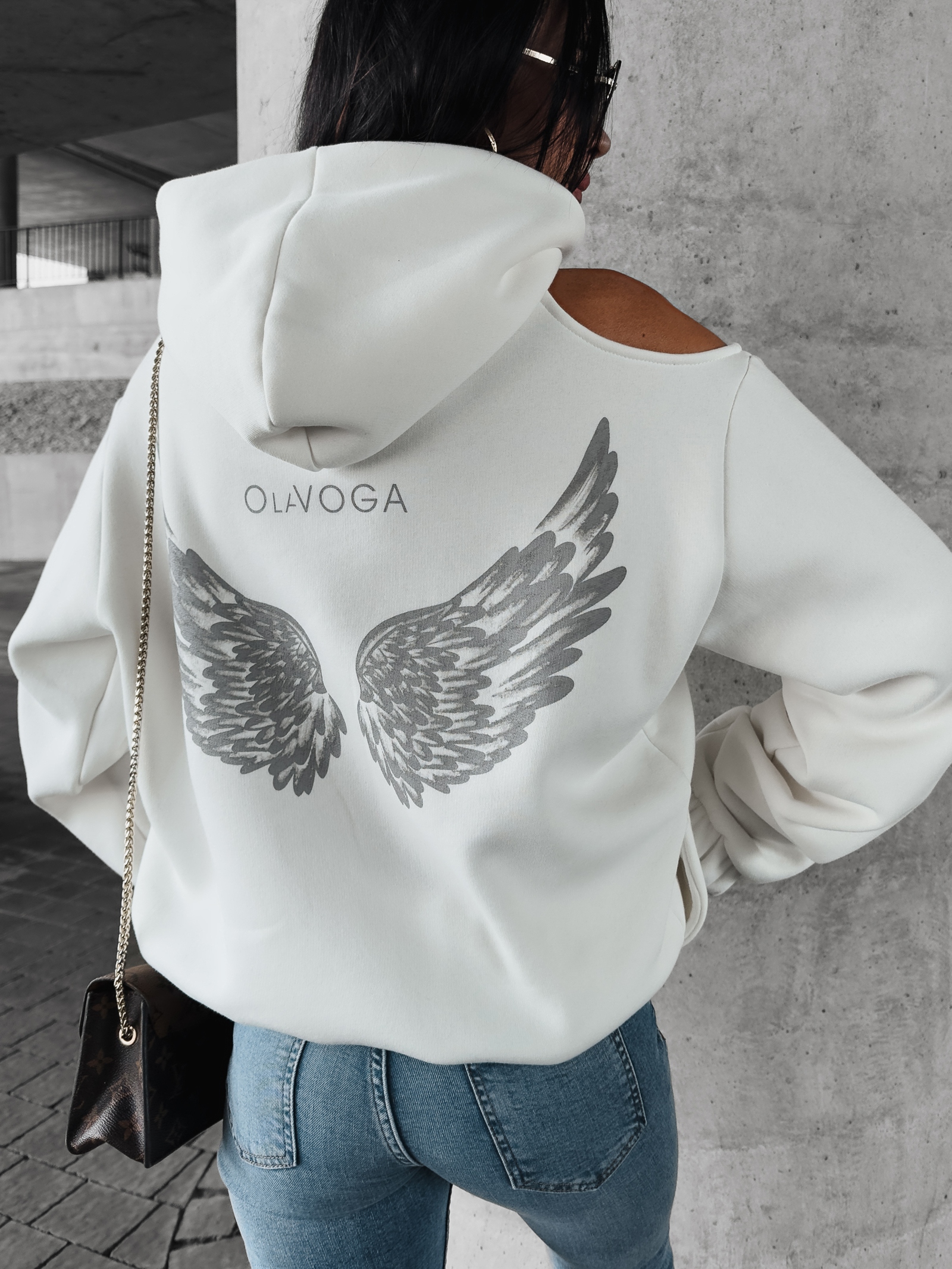 Bluza z wycięciem i nadrukiem Forta Ola Voga ecru