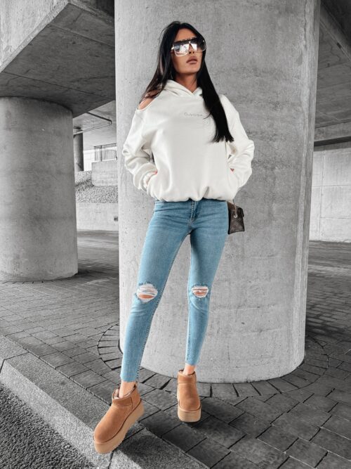 Bluza z wycięciem i nadrukiem Forta Ola Voga ecru