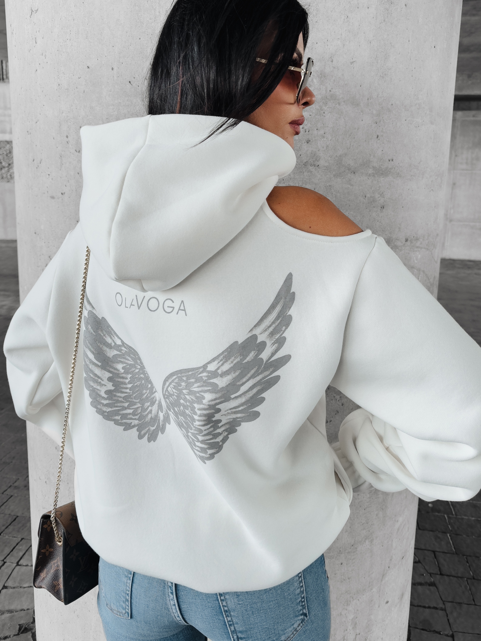 Bluza z wycięciem i nadrukiem Forta Ola Voga ecru