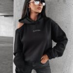 Bluza z wycięciem i nadrukiem Forta Ola Voga czarna