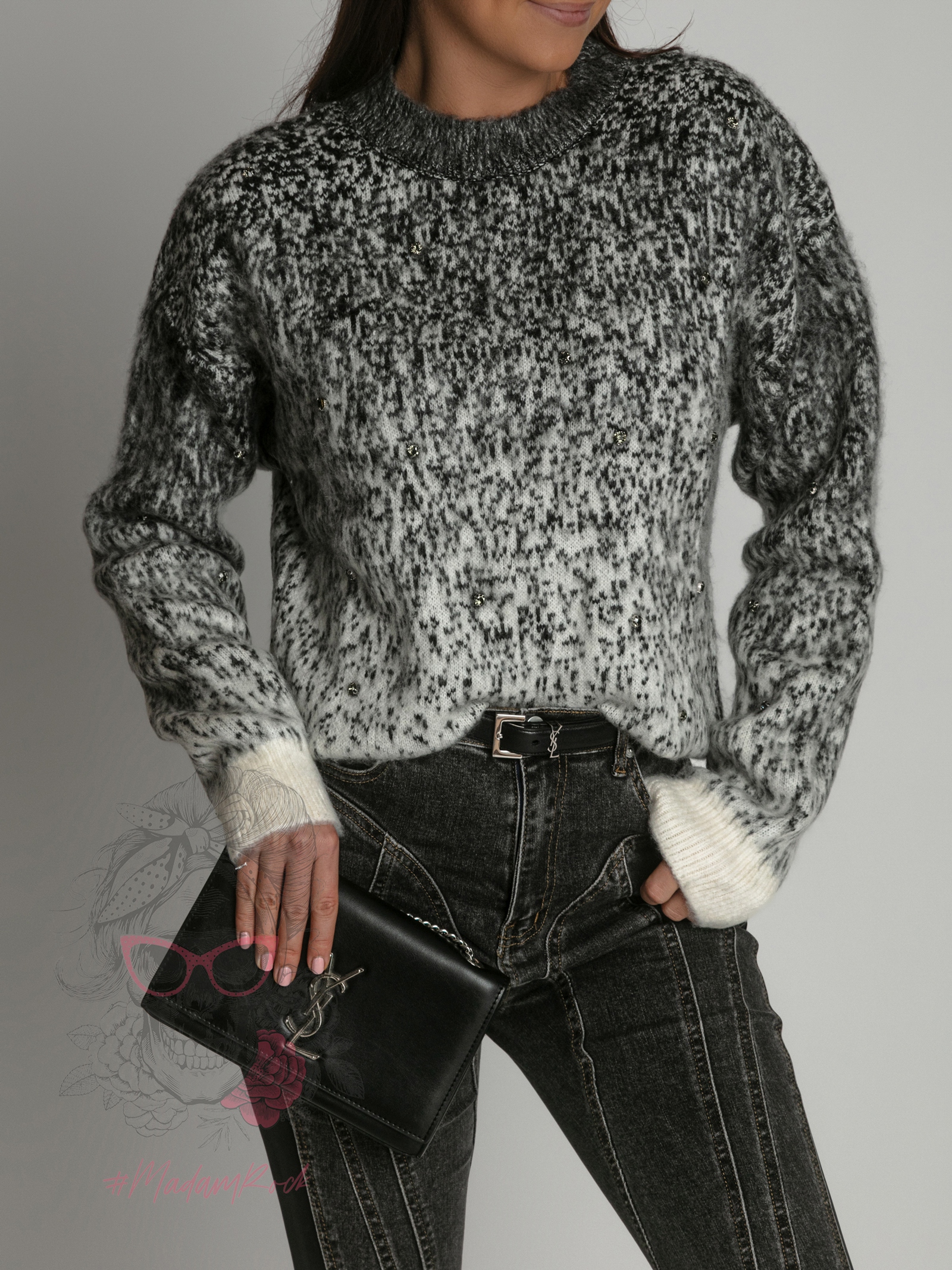 Sweter moherowy Gost czarno-biały