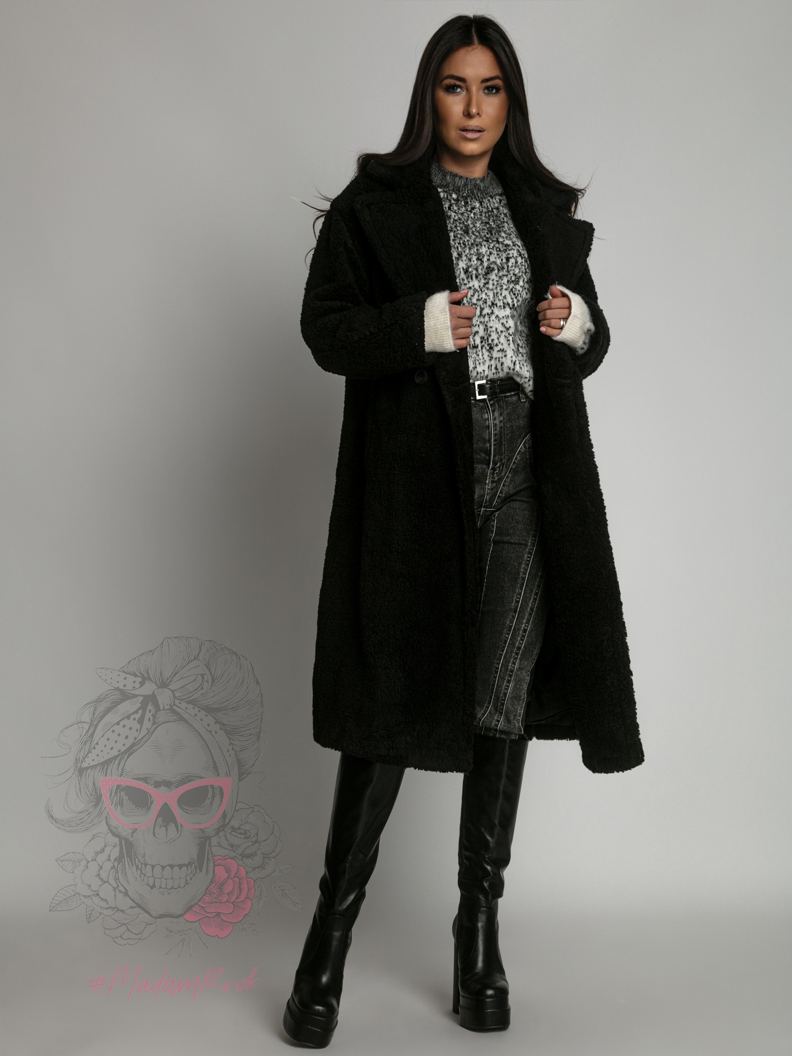 Sweter moherowy Gost czarno-biały