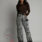 Bluzka prążkowana Missius brązowa