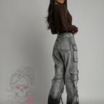 Bluzka prążkowana Missius brązowa