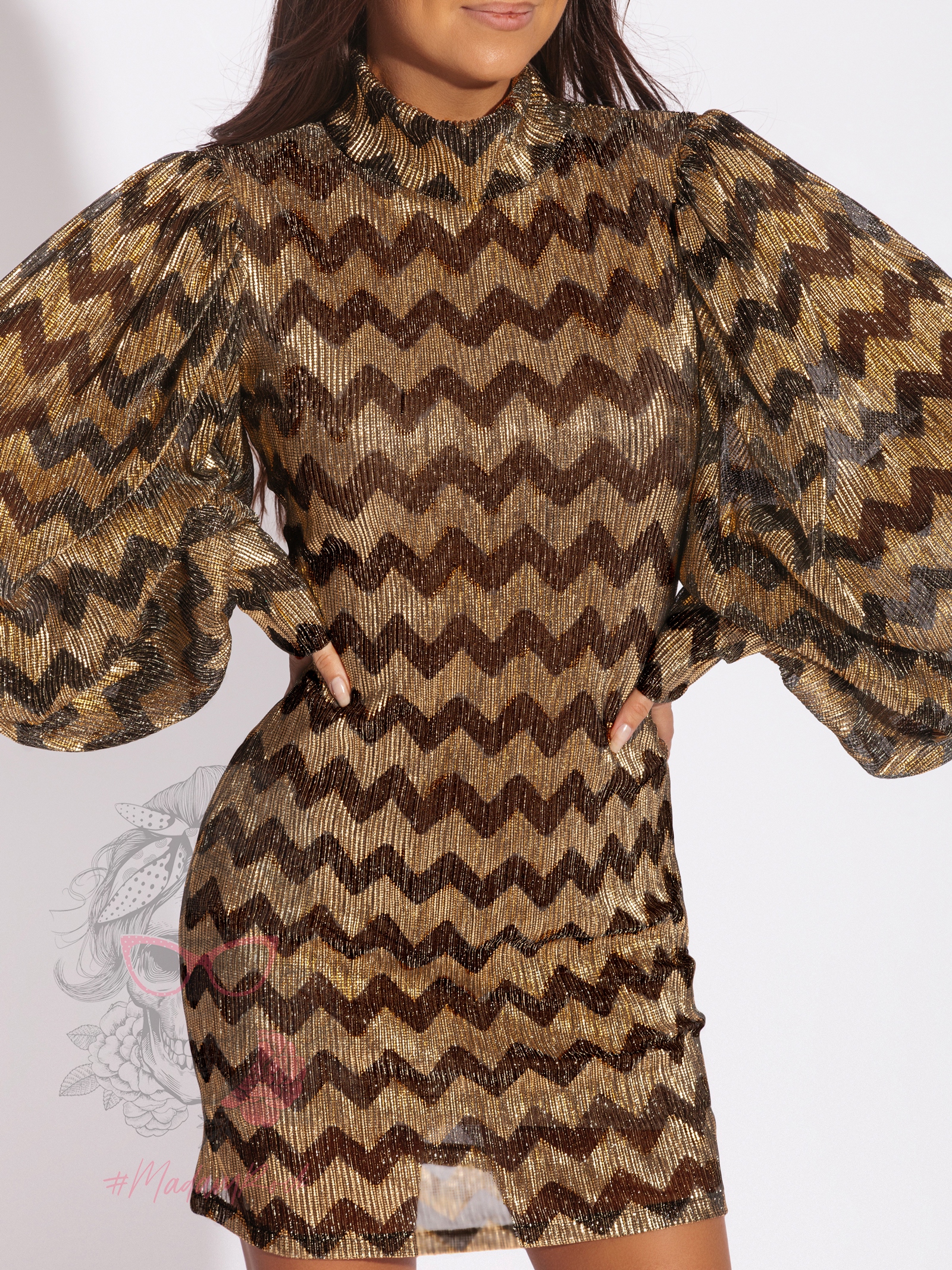 Sukienka imprezowa NB ZigZag złoto-czarna