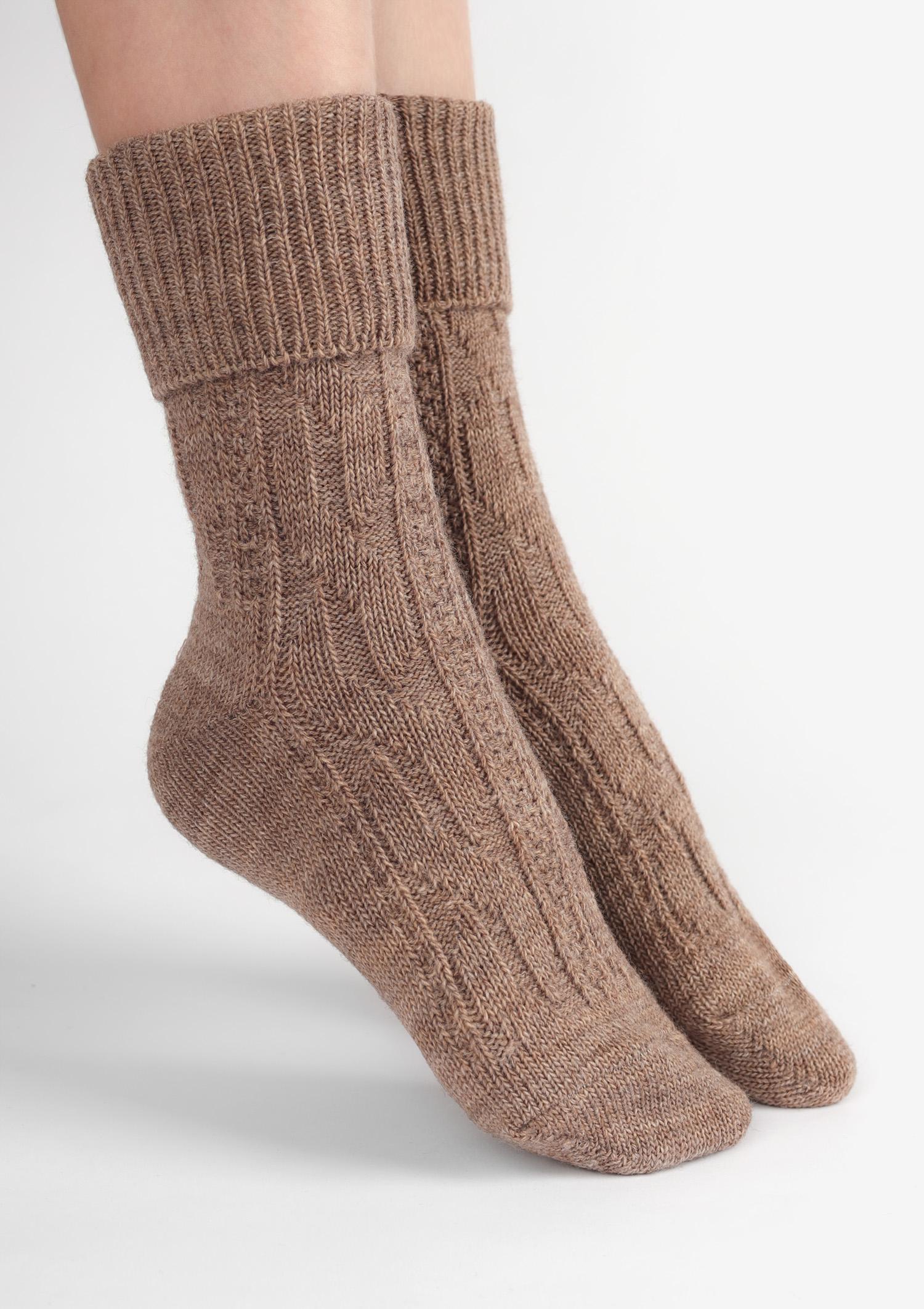 Skarpety damskie ciepłe z wełną brąz melanż