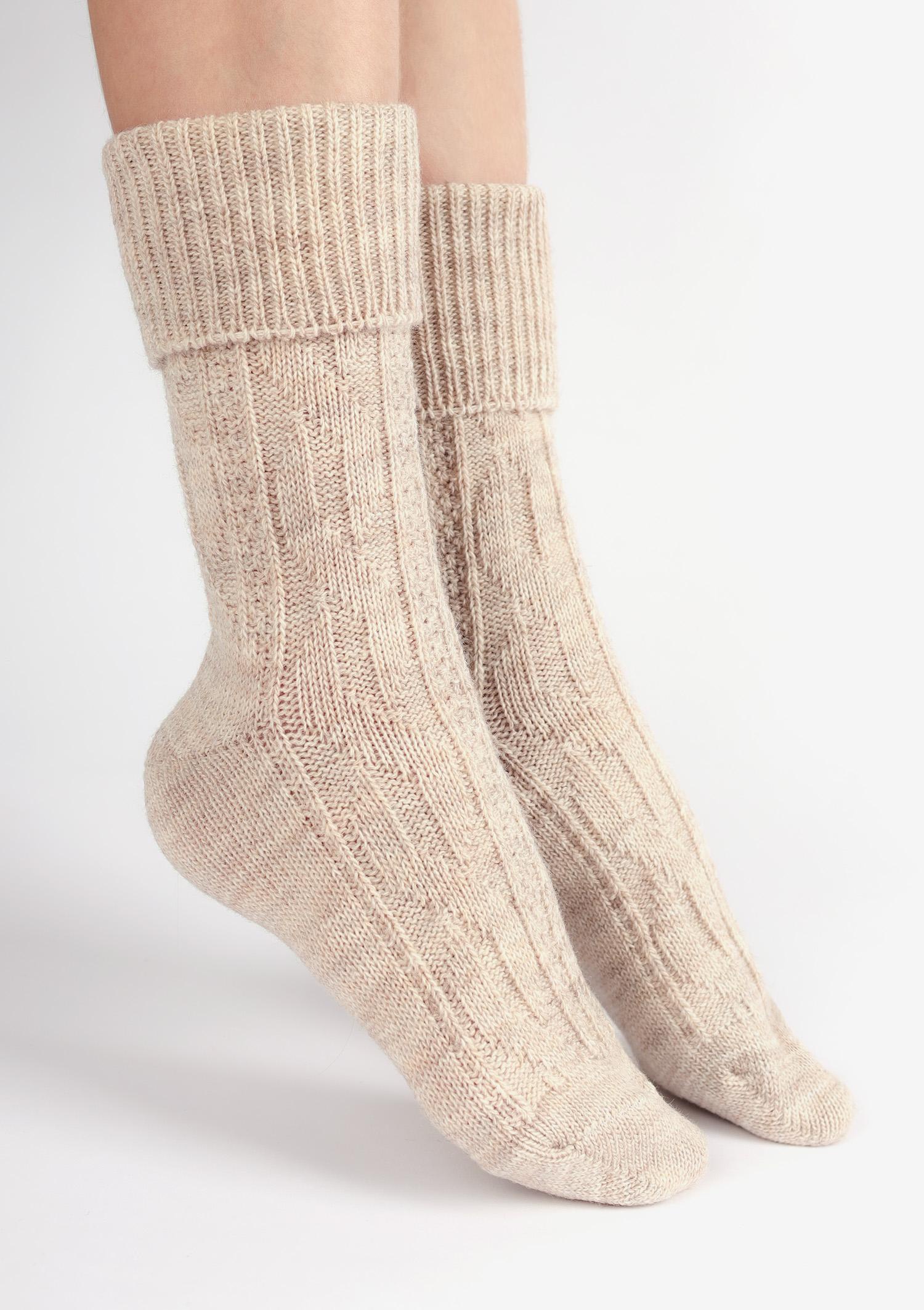Skarpety damskie ciepłe z wełną beż melanż