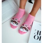 Skarpety damskie stopki z głową kota różowe