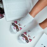 Skarpety damskie stopki z głową kota szare