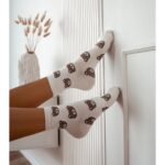 Skarpety damskie misie głowy ecru