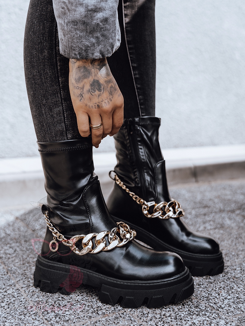 Botki z łańcuchem Rock Strech czarne