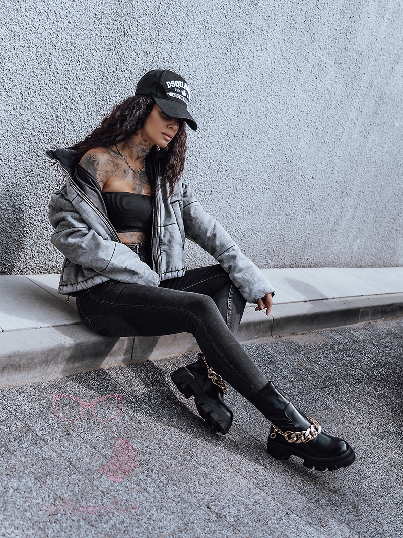 Botki z łańcuchem Rock Strech czarne